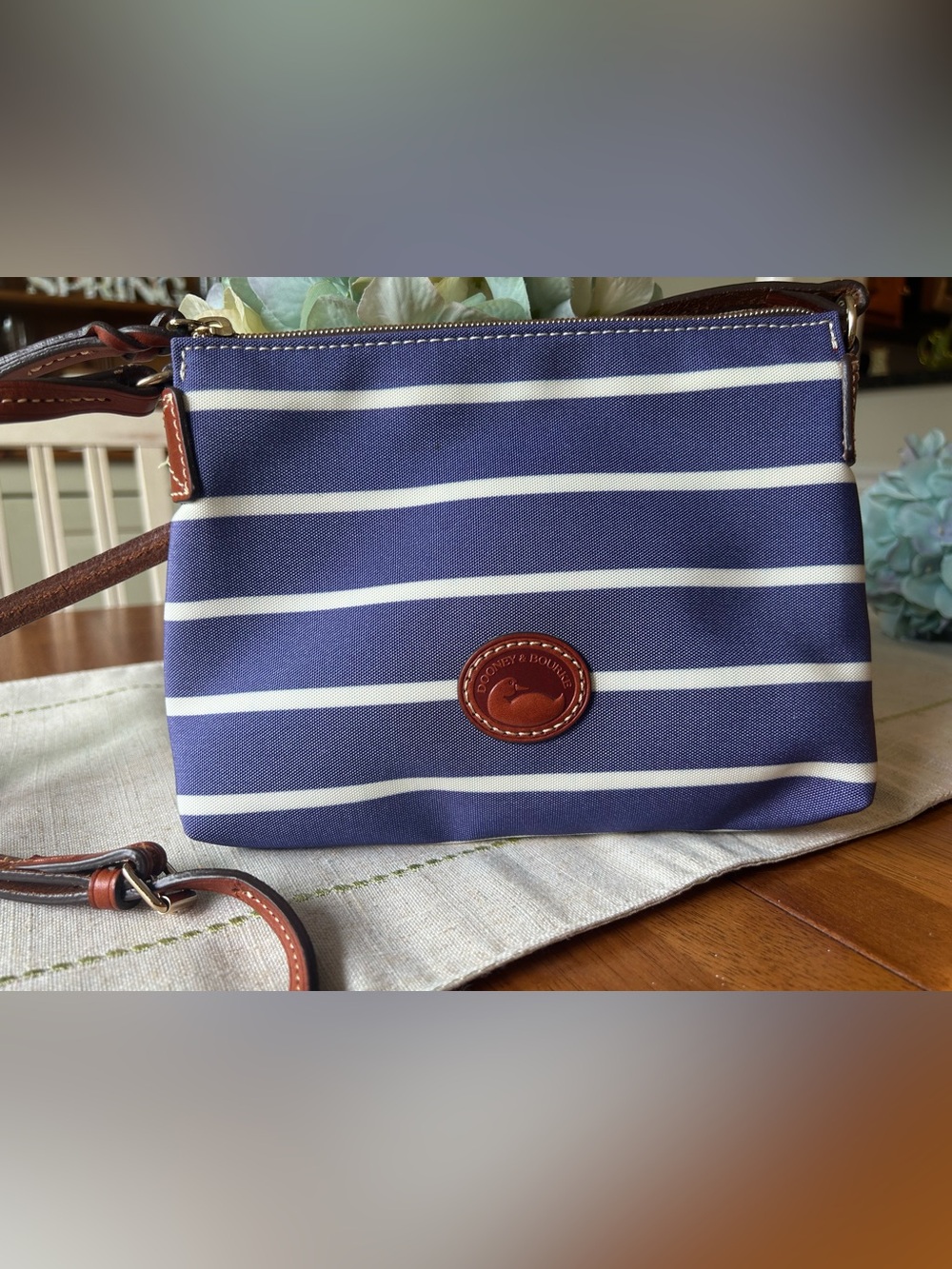 Dooney & Bourke 🦆 Cobalt and White Canvas Striped Crossbody